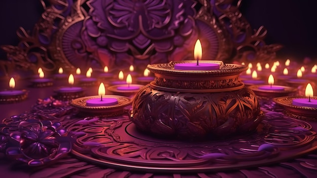 Fond d'écran festif Diwali Motif fleuri violet avec concept indien traditionnel