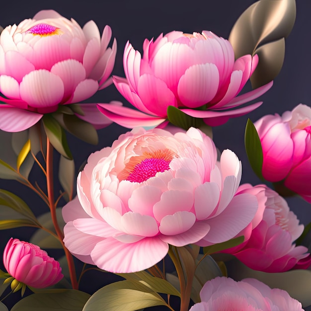 Fond d'écran de fleurs de pivoine rose Belles fleurs pivoines illustration 3d
