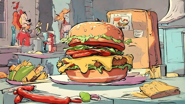 Fond d'écran et fond de dessin animé de hamburger très cool