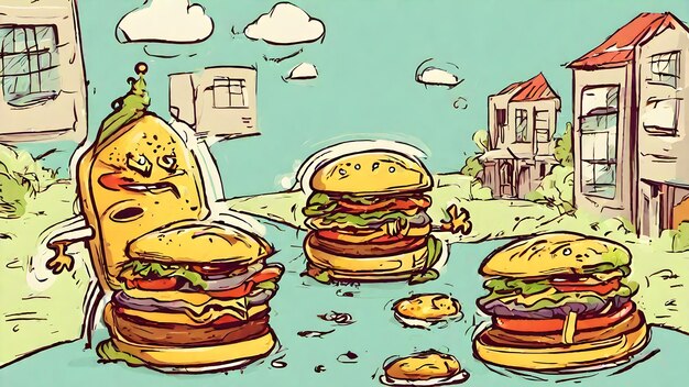 Fond d'écran et fond de dessin animé de hamburger très cool