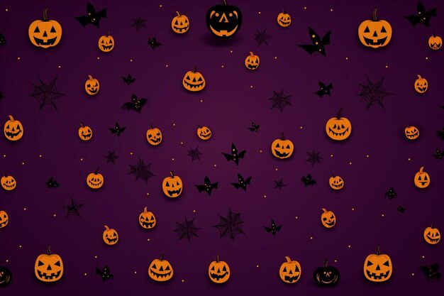 Photo fond d'écran d'halloween avec des citrouilles et des chauves-souris dessus.