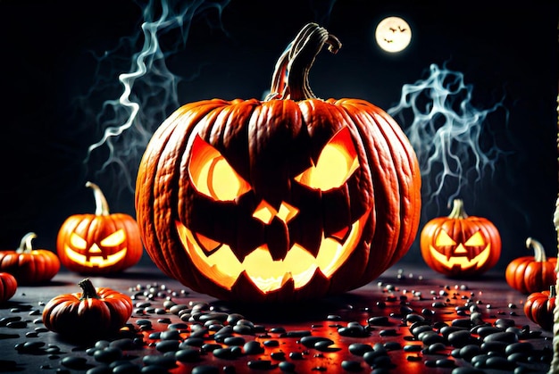 Fond d'écran d'Halloween avec des citrouilles maléfiques la nuit