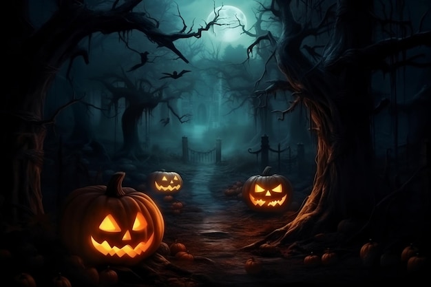 Fond d'écran d'Halloween ou fond de fête Bannière ou affiche de modèle festif générée par l'IA