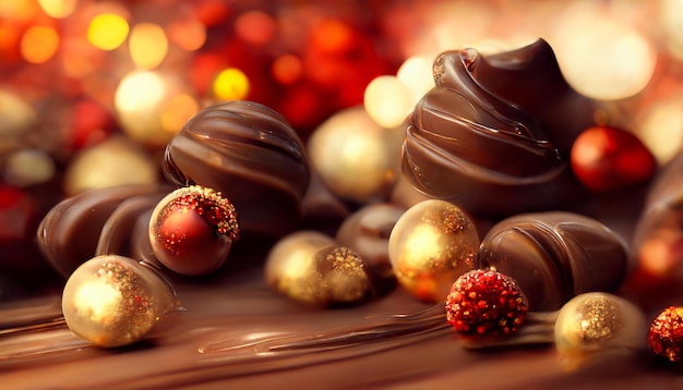 Fond d'écran HD de Noël au chocolat de rendu 3D Belle illustration saisonnière d'œuvres d'art et fond d'espace de copie