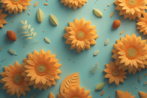 Fond d'écran d'illustration numérique avec des fleurs et l'ai générative de la feuille