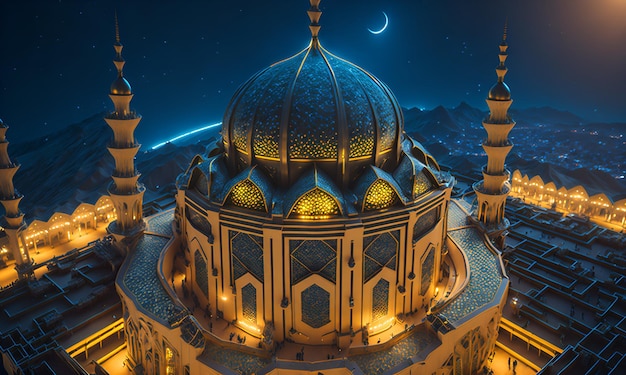 Fond d'écran islamique ramadan kareem fond avec belle mosquée d'or
