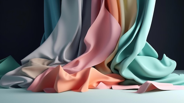 Fond d'écran de mode avec tissu tombant Échantillons pastel colorés Generative Ai