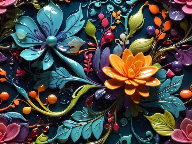 Fond d'écran motif floral botanique 3D