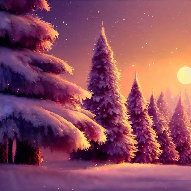 Fond d'écran de paysage de Noël beau paysage d'hiver avec des arbres de Noël et de la neige