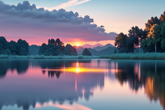 Fond d'écran de photographie de paysage naturel de beau lac se détendre illustration joyeuse