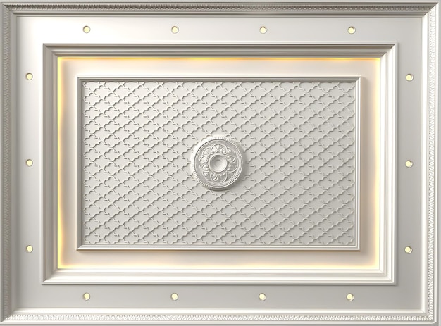 fond d'écran de plafond mur blanc led islamique 3d avec un motif d'or et une horloge dessus