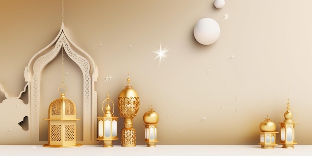 Fond d'écran Ramadan avec un fond d'or et une lampe