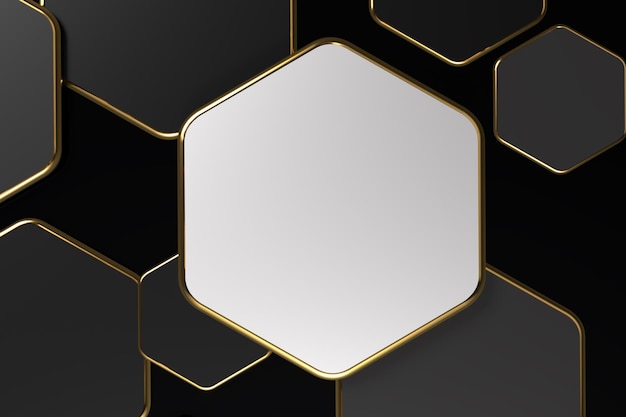 Photo fond d'écran de rendu 3d hexagone ligne d'or couleur noire moderne pour le style innovant de la technologie de mise en réseau