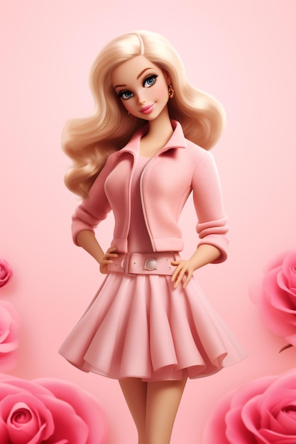 Fond d'écran rose poupée Barbie avec IA générative