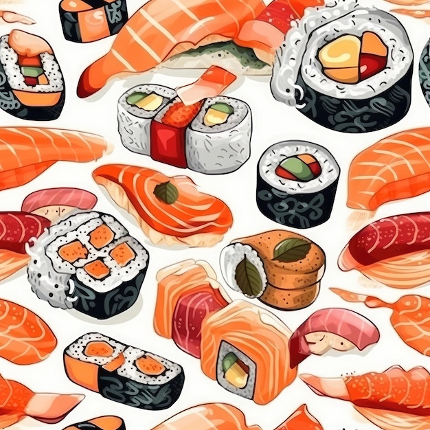 Fond D'écran Sans Soudure Sushi Sur Fond Blanc Generative AI