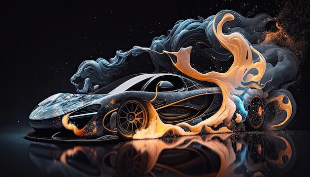 Fond d'écran de voiture Mclaren avec fumée et Galaxy Vibe généré Ai