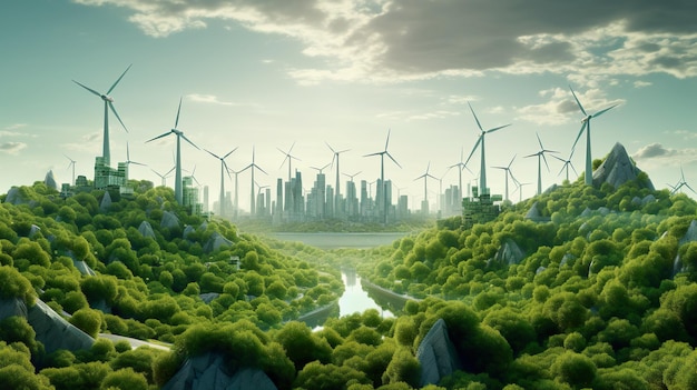 Fond d'énergie renouvelable avec de l'énergie verte comme éoliennes Generative AI