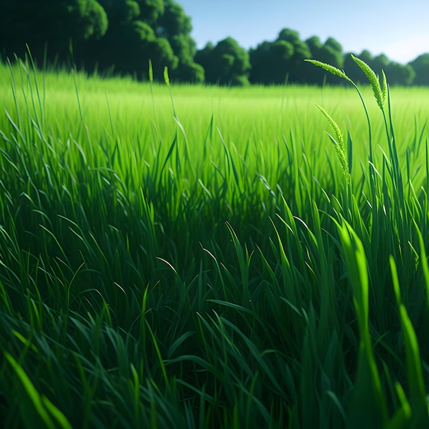 Le fond est une prairie d'herbe verte luxuriante.