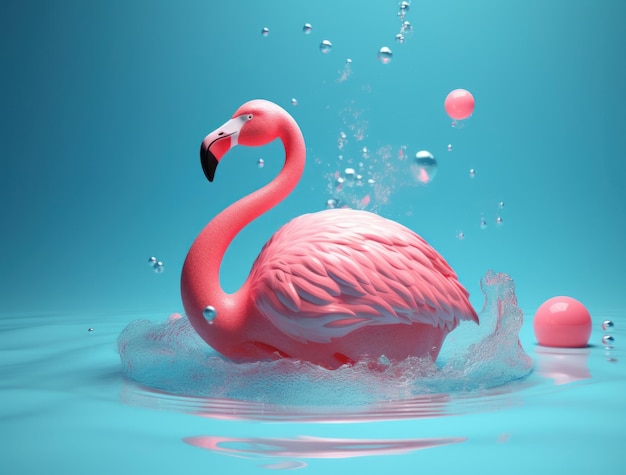 Fond d'été mignon avec flamant rose Illustration AI GenerativexA