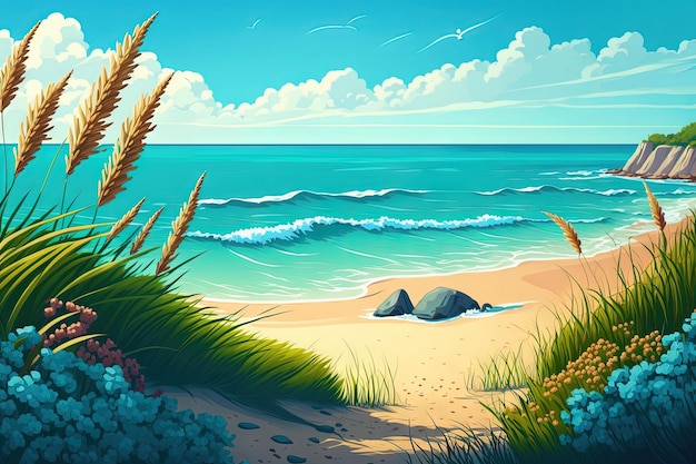 Fond d'été avec une plage et la mer