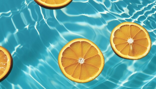 Fond d'été avec des tranches de fruits orange dans la piscine