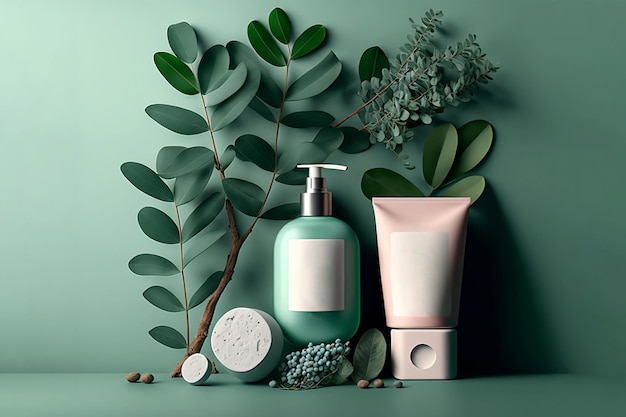 Photo fond d'eucalyptus avec soins de la peau et beauté réalisés avec l'ia générative