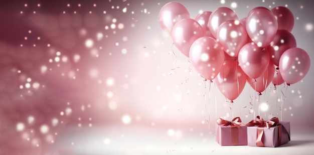 Fond festif de célébration avec des ballons à l'hélium pour la fête de vacances de fille inviter la bannière de salutation