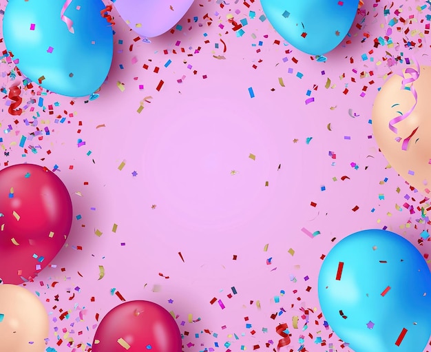 Fond festif lumineux avec des ballons colorés et des confettis parfaits pour les invitations et