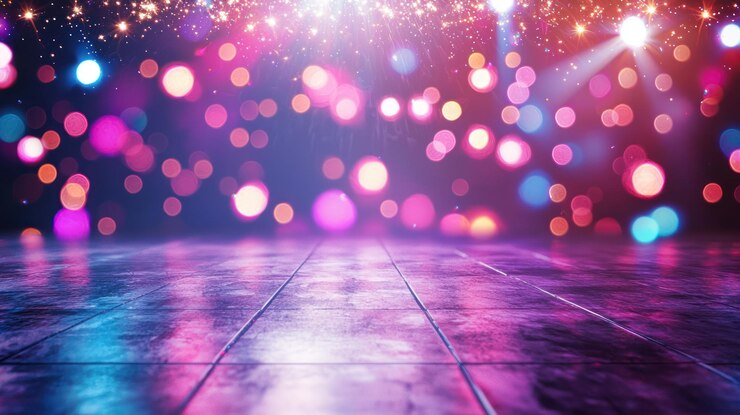 Photo un fond de fête animé avec une piste de danse et des lumières scintillantes