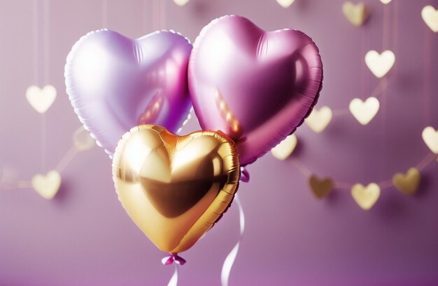 Fond de fête de ballons coeur élégant Pastel et or Saint Valentin fête d'anniversaire célébration AI générative