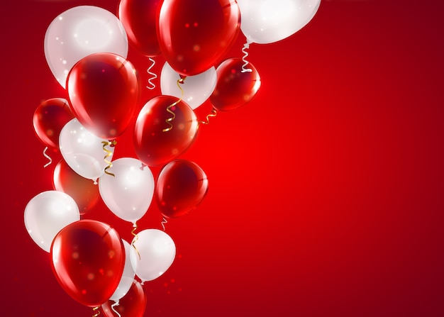 Fond de fête avec des ballons rouges et blancs