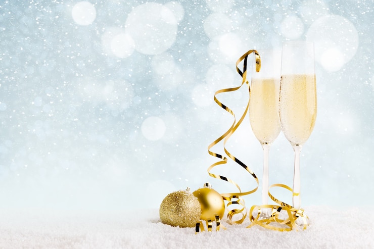 Photo fond de fête du nouvel an avec deux verres de champagne