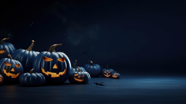 Photo fond de fête d'halloween avec citrouilles et illustration d'halloween de lune