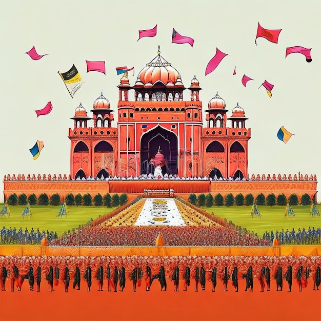 Fond de fête de l'indépendance de l'inde avec croquis du fort rouge