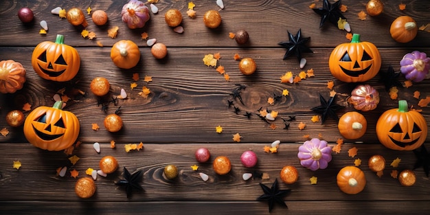 Fond de fête de vacances Halloween avec décor de citrouille scintillante et bonbons