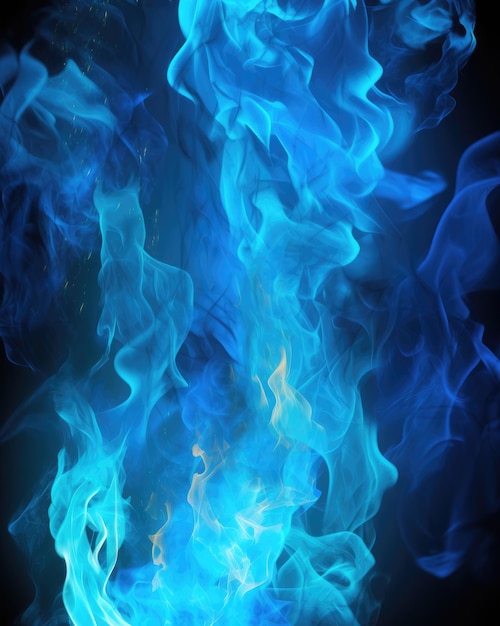 Fond de feu bleu isolé avec flammes et chaleur, parfait pour concevoir des flammes chaudes et chaudes