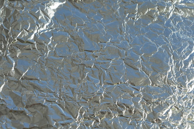 Fond de feuille d'aluminium brillant métal argenté feuille d'aluminium froissée et froissée avec espace de copie