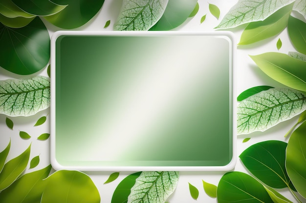 Un fond de feuille verte avec un cadre pour une photo.