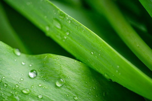 Fond de feuille verte avec des gouttes de pluie Mise au point sélective