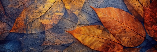 Fond de feuilles d'automne colorées Format panoramique avec espace de copie pour texte génératif AI