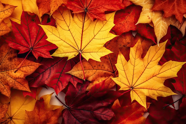 Fond de feuilles d'automne de différentes couleurs rouge et orange Ai génératif