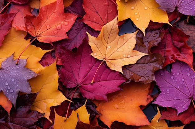 Fond de feuilles d'automne rouge et orange générative AI