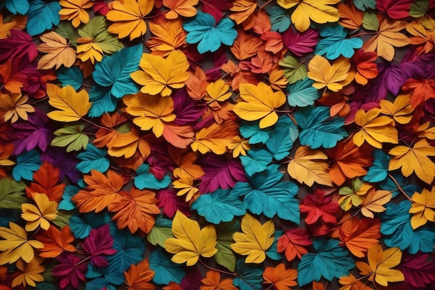 Fond de feuilles colorées arc-en-ciel Fond de feuilles colorées Fond de feuilles multicolores Fond d'écran Feuilles tombées Fond AI Génératif