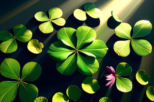 Fond avec des feuilles de trèfle vert pour le symbole de fortune Shamrock de la Saint Patrick AI générative