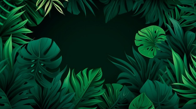 Fond de feuilles tropicales Bannière avec motif floral vert Generative AI