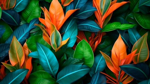 Fond de feuilles tropicales colorées Illustrateur d'IA générative