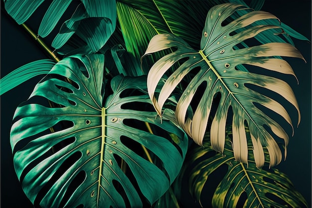 Photo fond de feuilles tropicales feuilles et branches de palmier ai générative