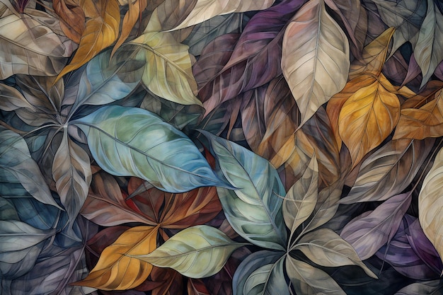 Fond de feuilles tropicales Fond de feuilles exotiques multicolores