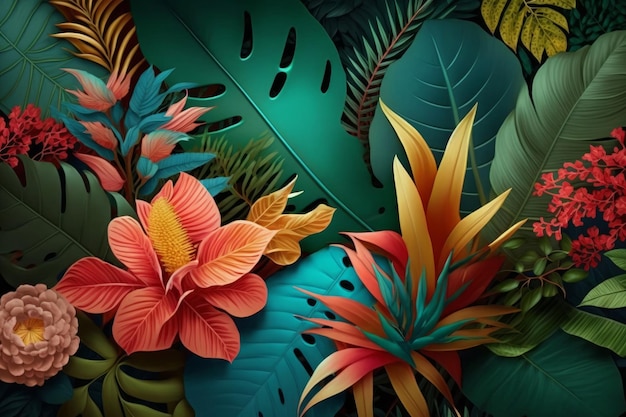 Fond de feuilles tropicales Illustration de l'IA générative