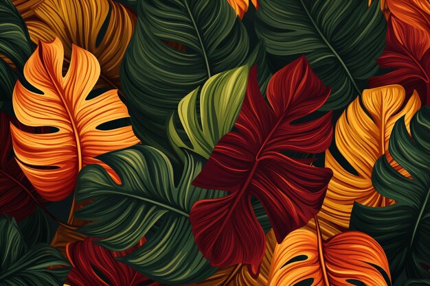 Fond de feuilles tropicales réalistes de vecteur